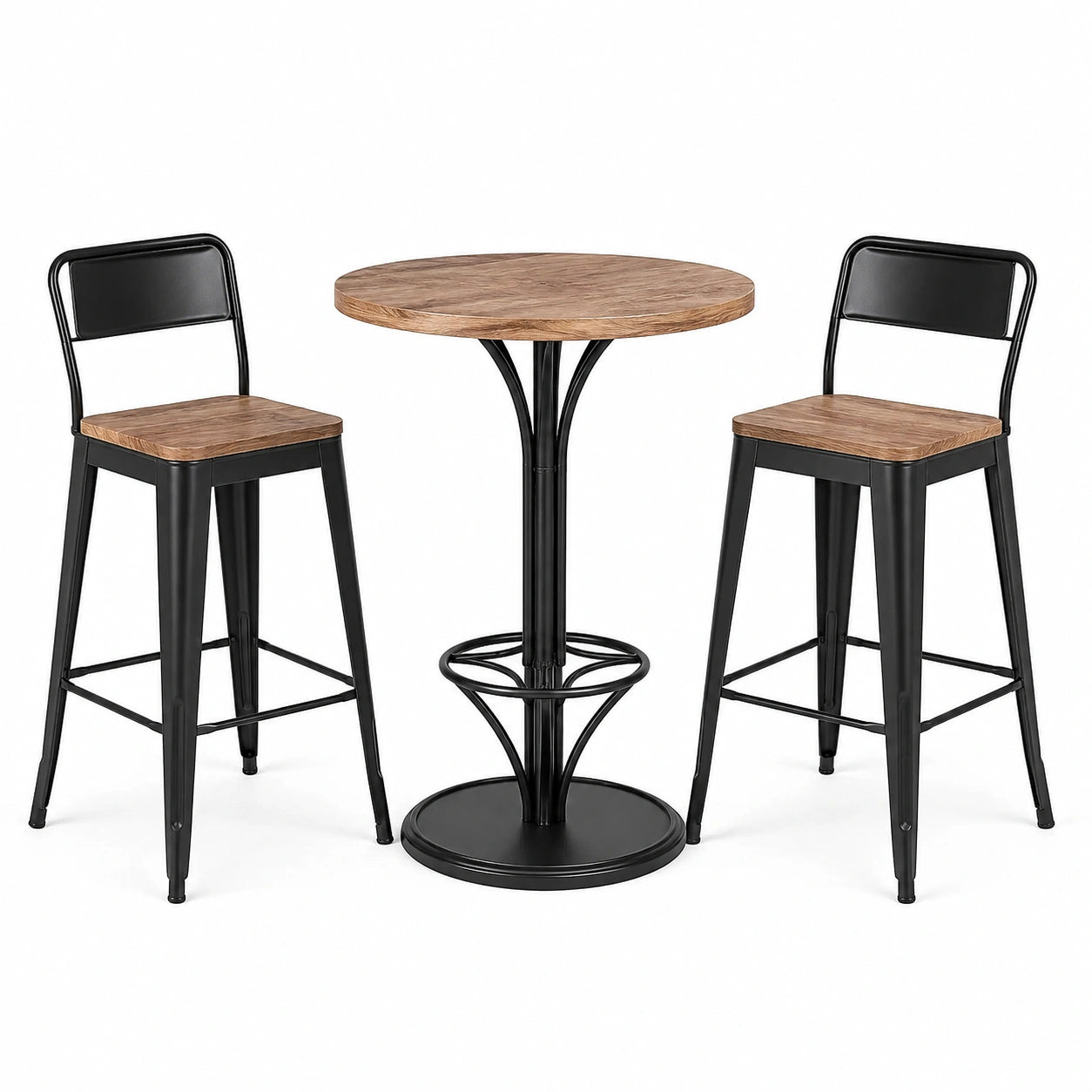 Bartisch-Set rund Metall und Holz 3-teilig