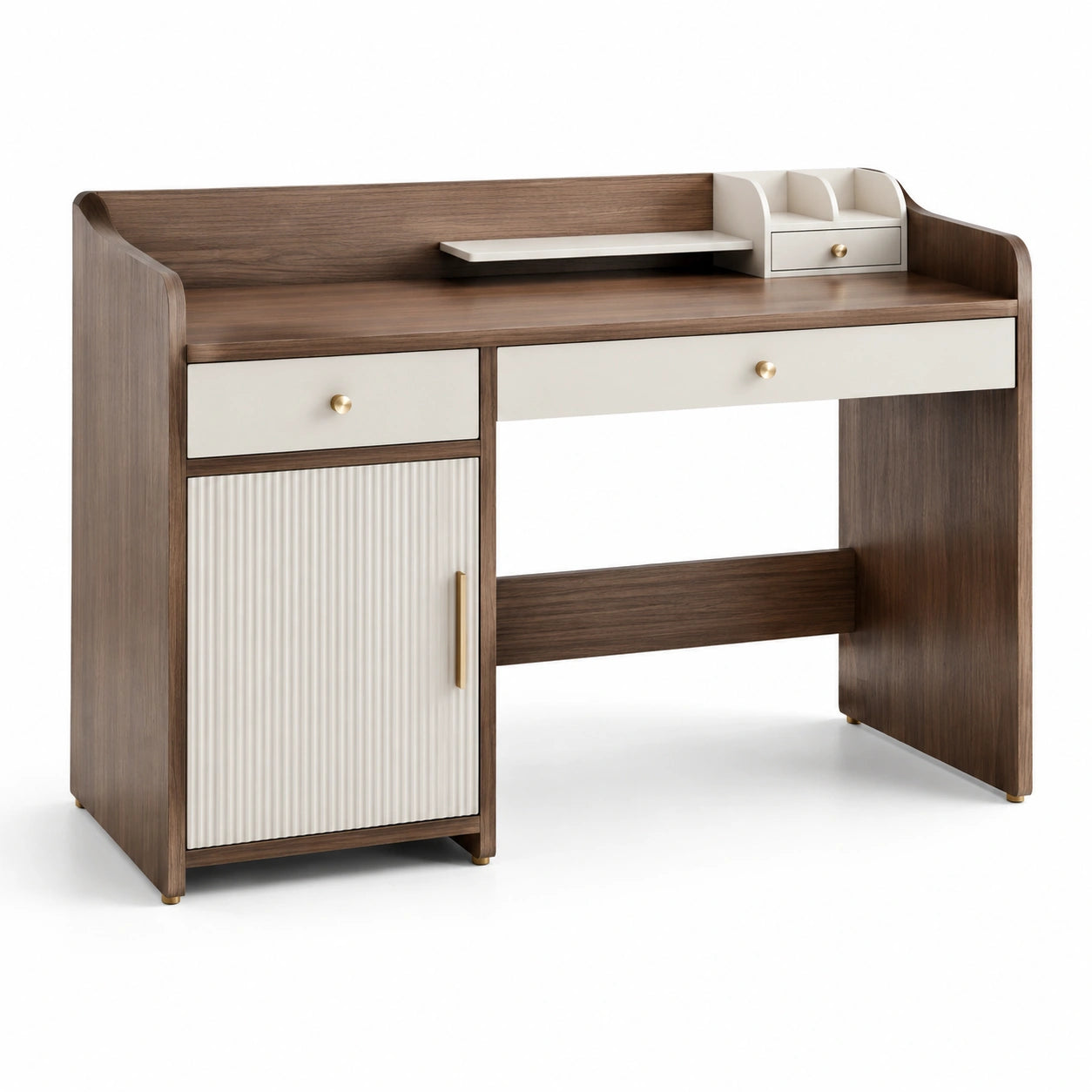 Schreibtisch rechteckig MDF Kiefernholz Braun/Weiß