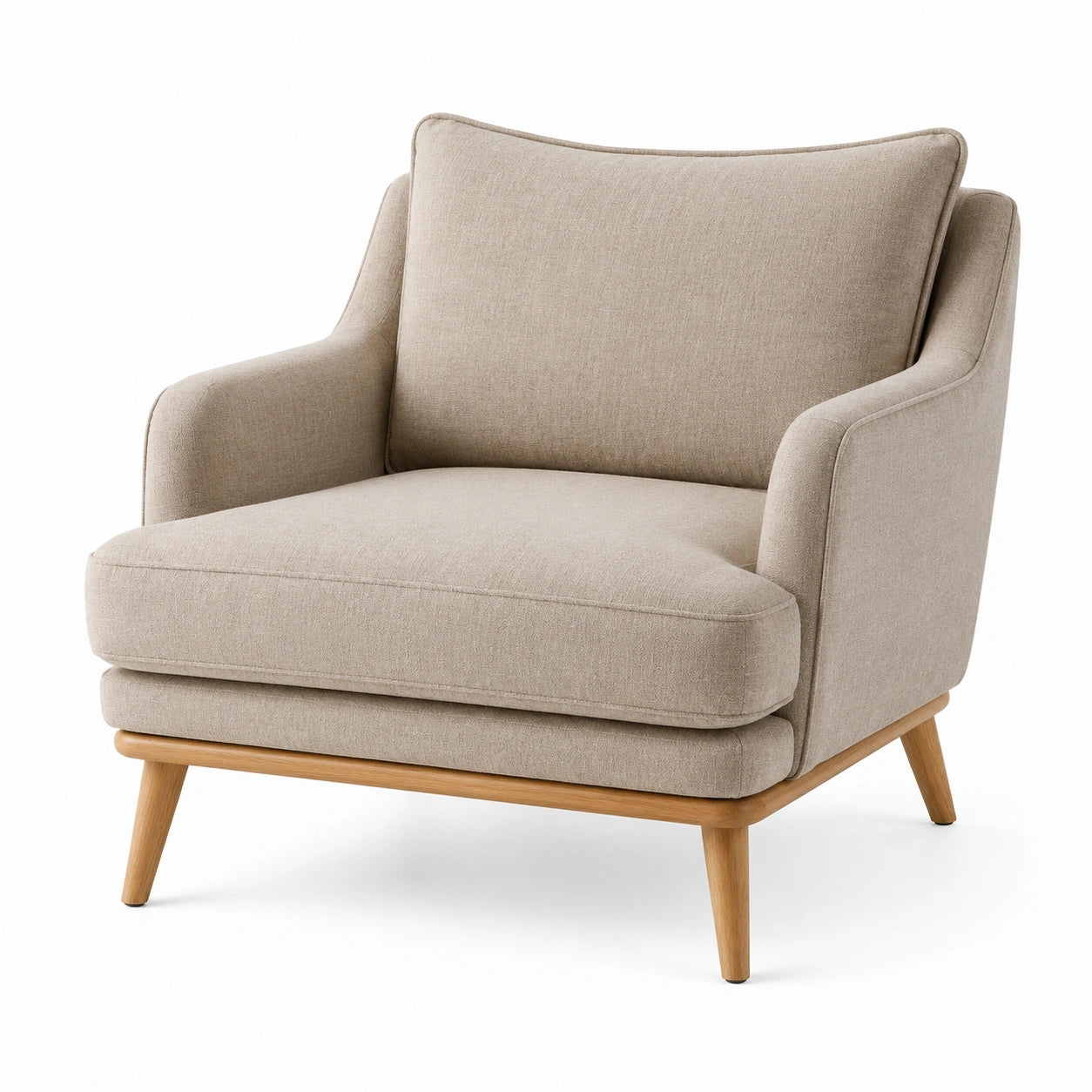 Polstersessel aus Leinen Beige mit Holzbeinen
