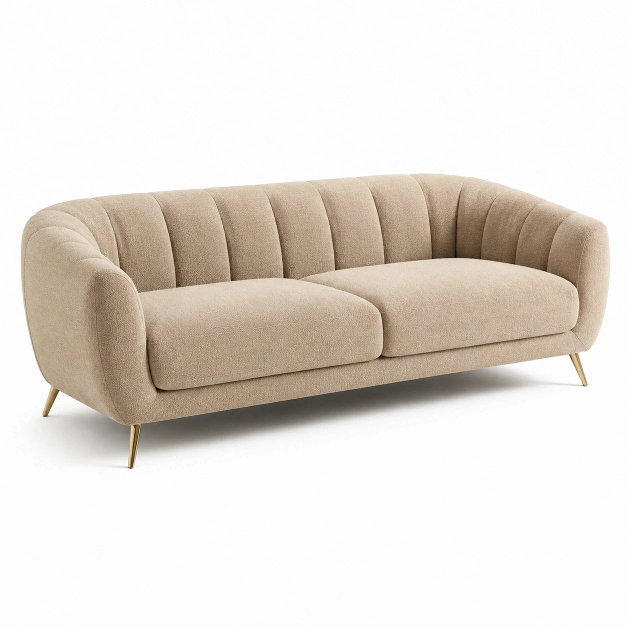 3-Sitzer Sofa aus Bouclé-Stoff in Beige mit Metallbeinen