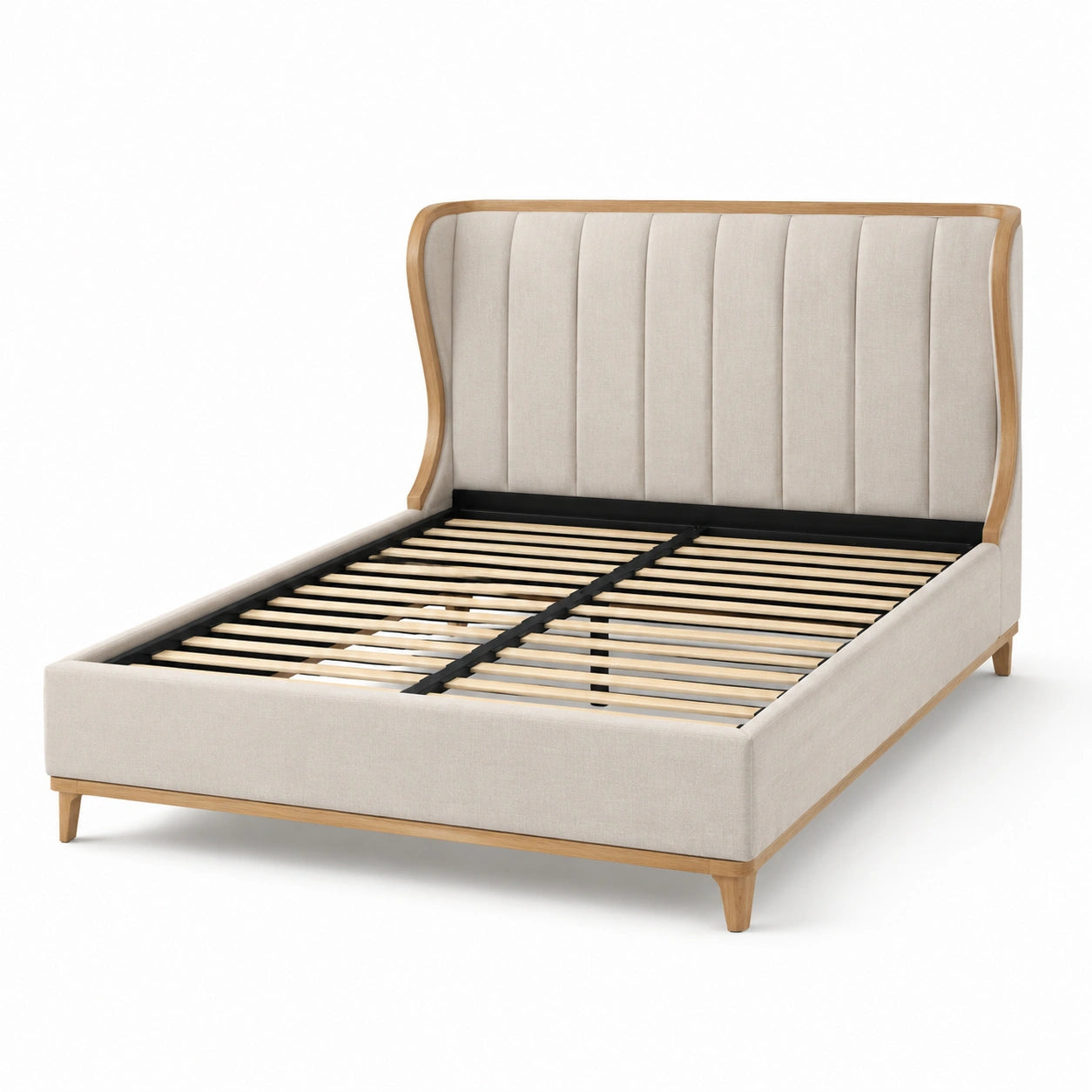 Doppelbett Leinen Holz Beige 200x180cm