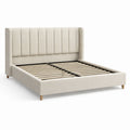 Doppelbett aus Holz und Polyester mit gepolstertem Kopfteil, Beige 200x180 cm