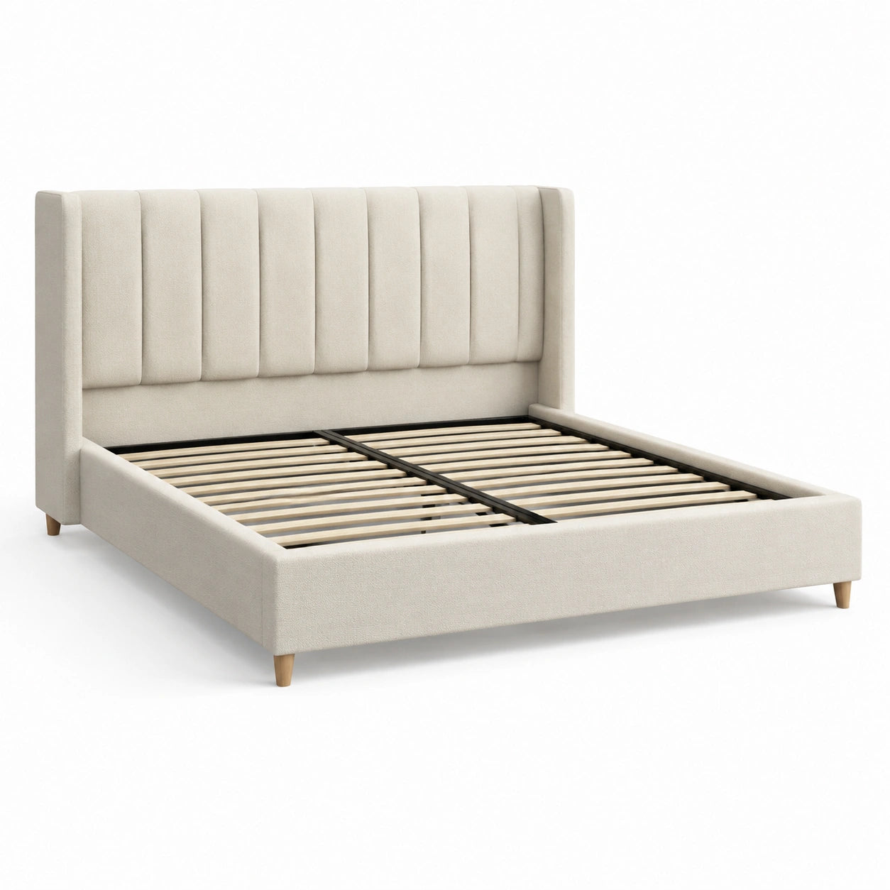 Doppelbett aus Holz und Polyester mit gepolstertem Kopfteil, Beige 200x180 cm