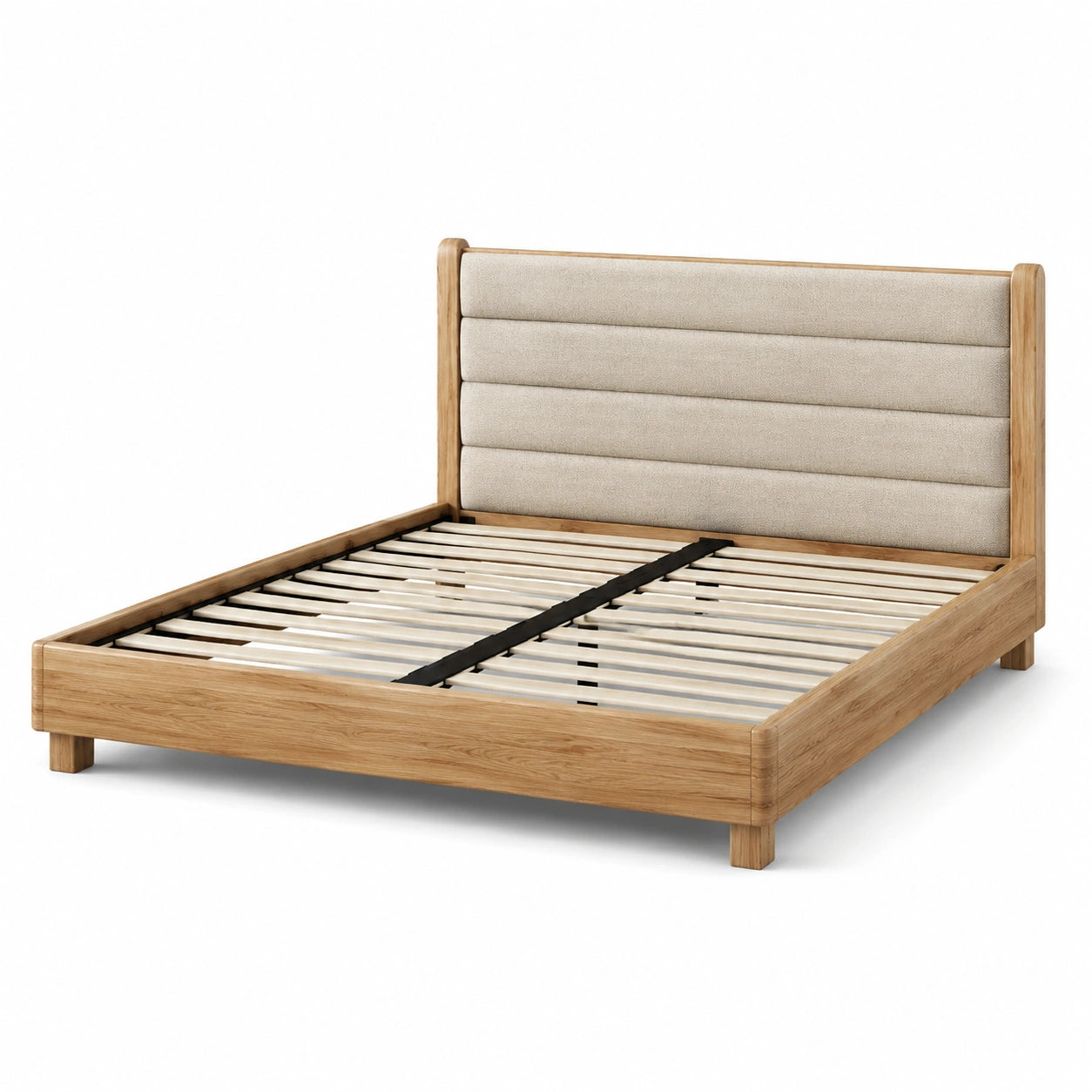 Holzbett mit Leinenpolsterung 200x160 cm Beige