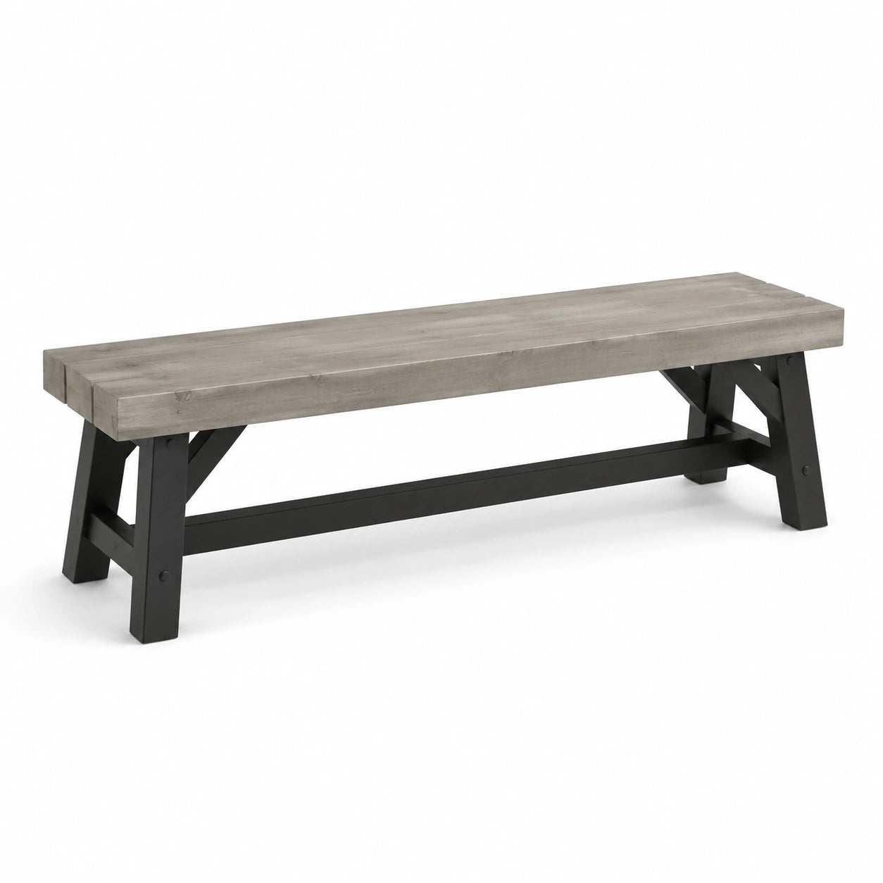 Ławka drewniana z metalowymi nogami, szaro-czarna 160 cm