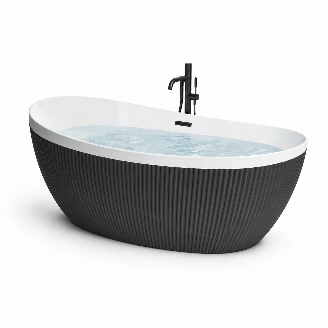 Freistehende Badewanne Acryl Schwarz/Weiß mit Armatur