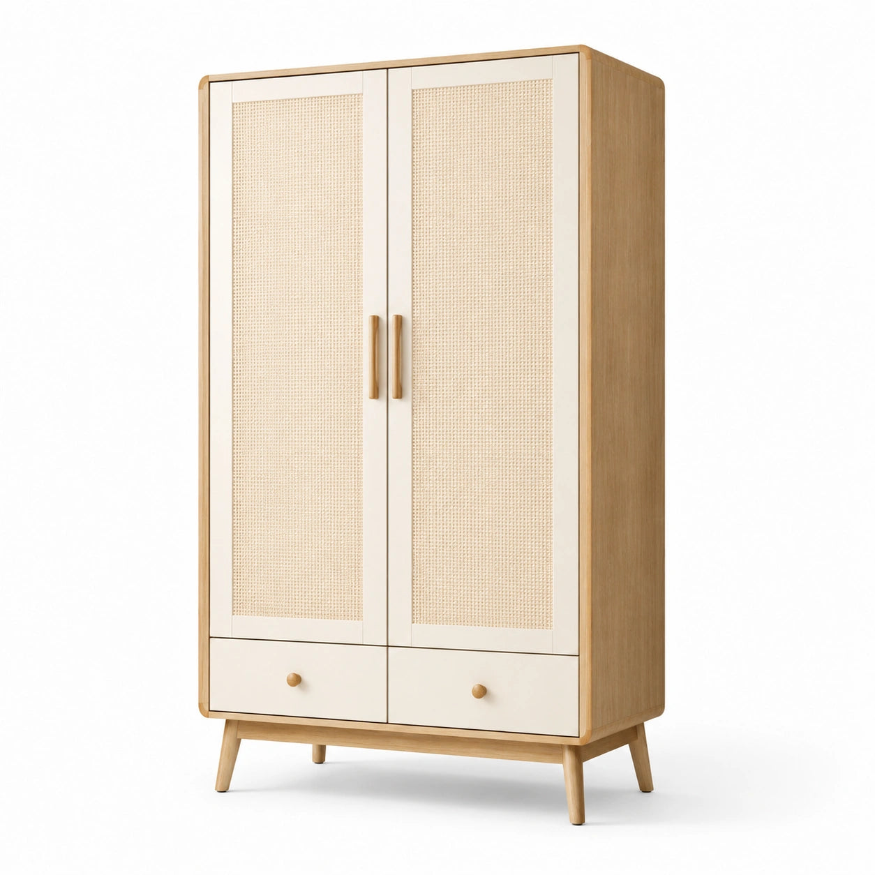 Kleiderschrank aus Sperrholz und Rattan, 180 cm Höhe