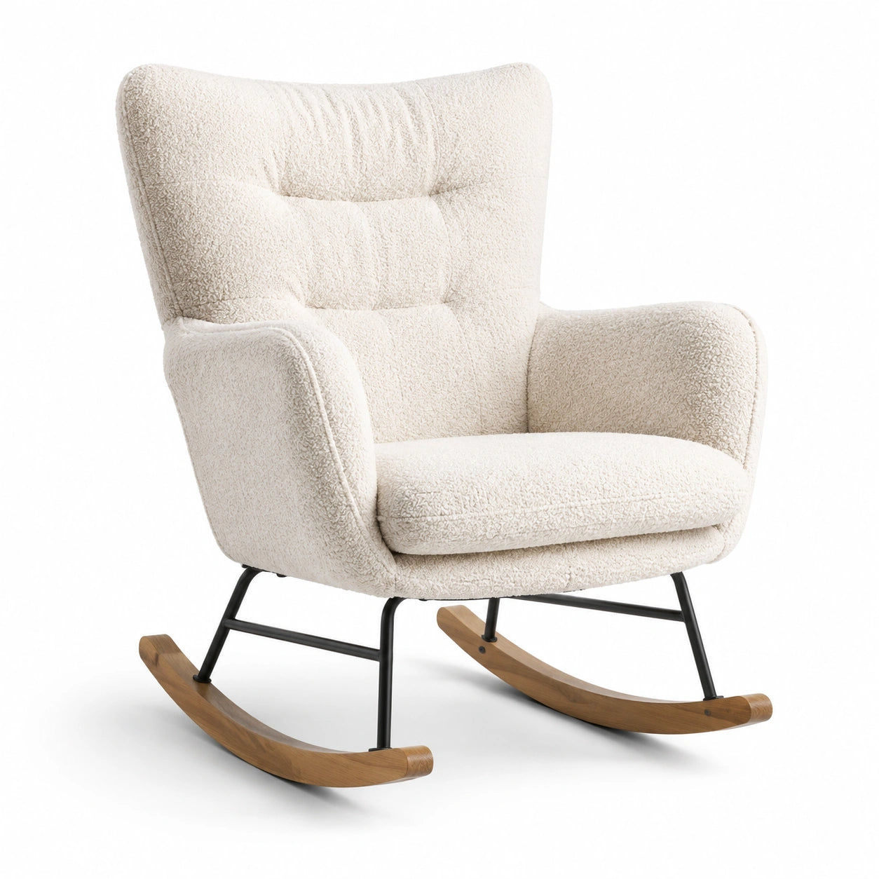 Schaukelstuhl aus Bouclé-Stoff mit Metallrahmen in Beige